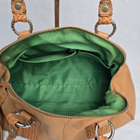 Elliott Lucca Satchel Hobo Tassel Bag Soft Tan Leather Weaved Handles & Trim - Picture 5 of 15